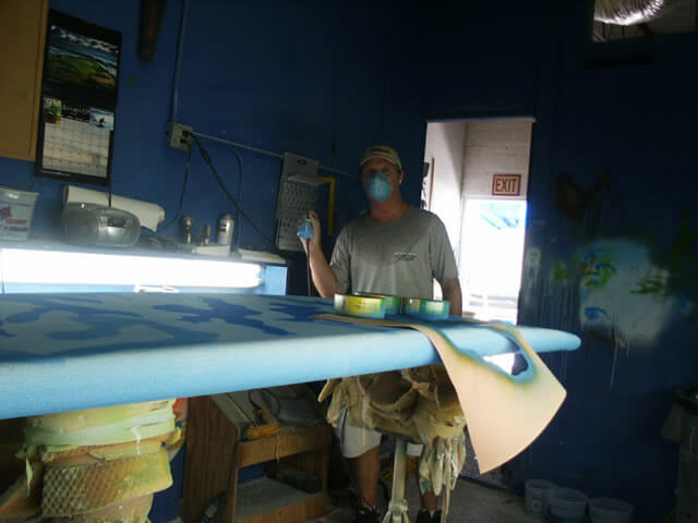Surfboard glassing fin box install Outer Banks