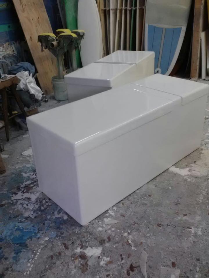 Custom fiberglass consoles and fish boxes fabrication OBX